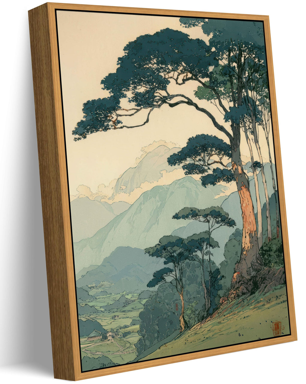 Floating Framed Vintage Japanese Forest Canvas Wall Art (Japanese Green Forest / 24L"x16W")
