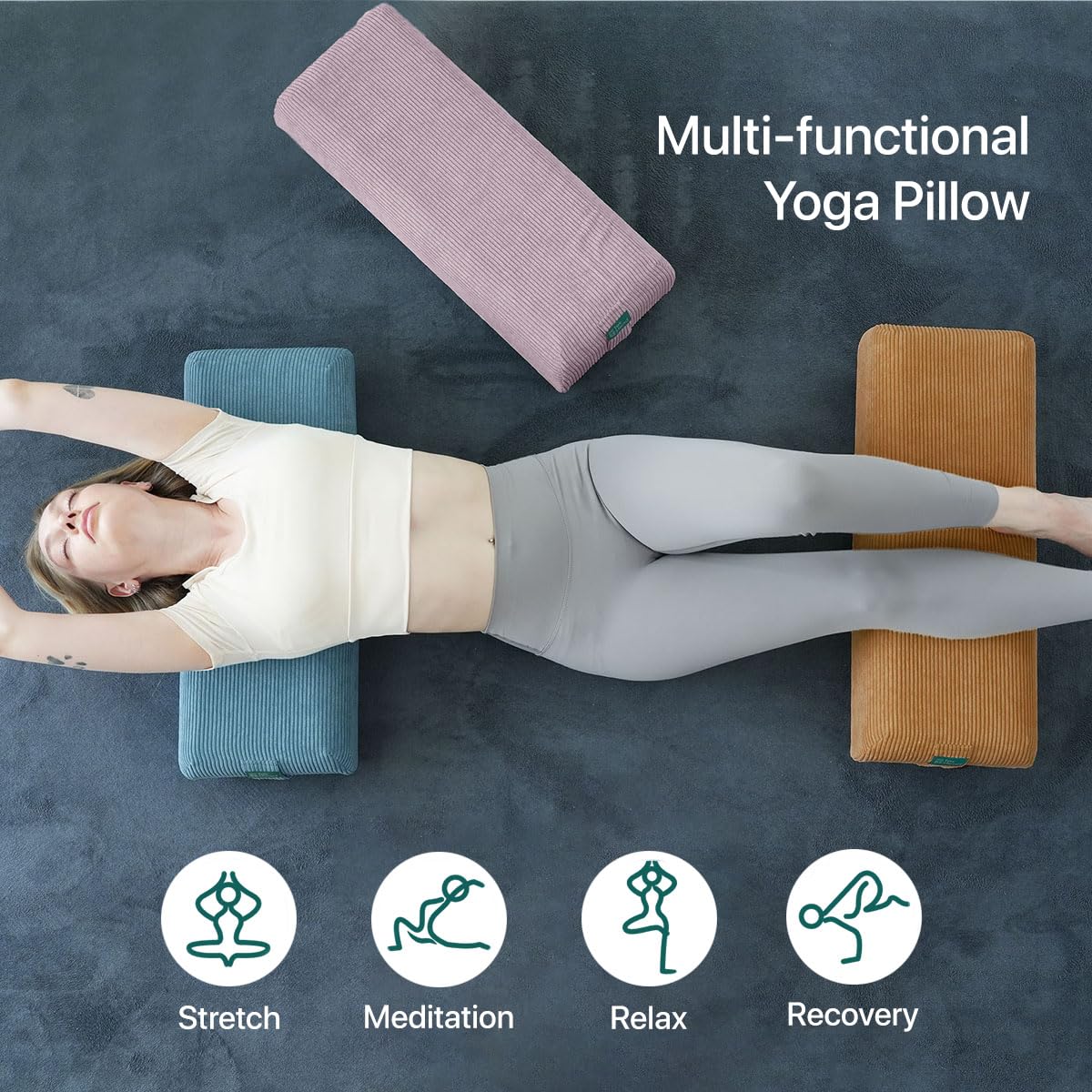 Yoga Bolster Pillow for Meditation and Support (Blue)