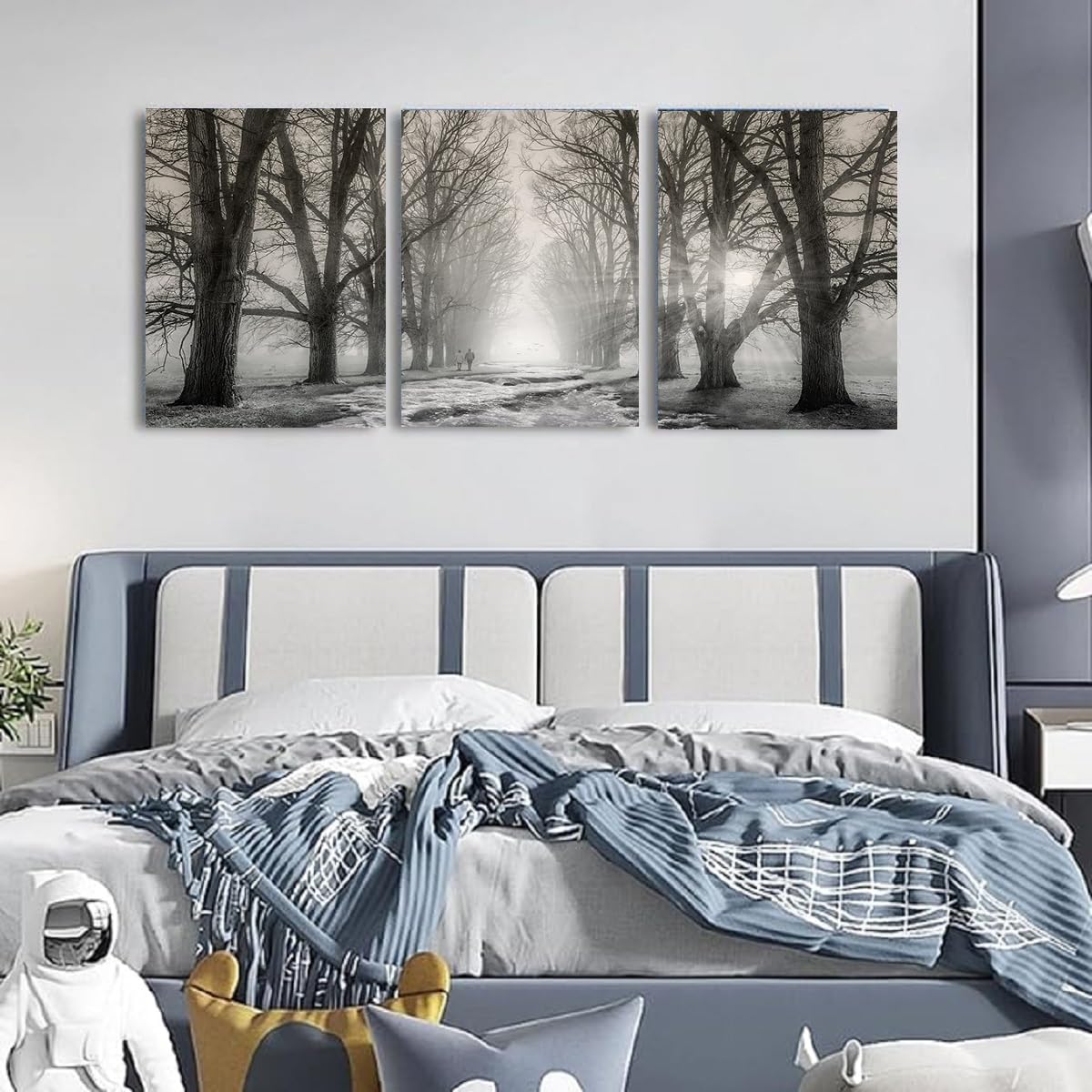 Bathroom Wall Art Black and White Forest Pictures Tree Canvas Prints Art Landscape Painting Modern Office Artwork for Bedroom Wall Art Living Room Decor Kitchen Home Decorations (BAtreeH-3 / 12"x16"inches x 3 pcs)