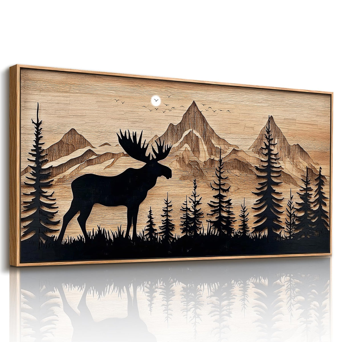 Deer Forest Mountain Wall Art Large Framed Print Farmhouse Decor (Deer Mountain / 57"L x 29"W)