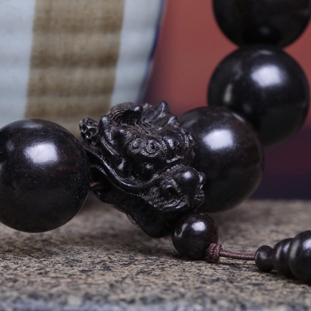 Unisex Natural Ebony Buddhist Prayer Bead Necklace Bracelet Tibetan Prayer Mala Beaded Black (20mm 12beads Long's Head)