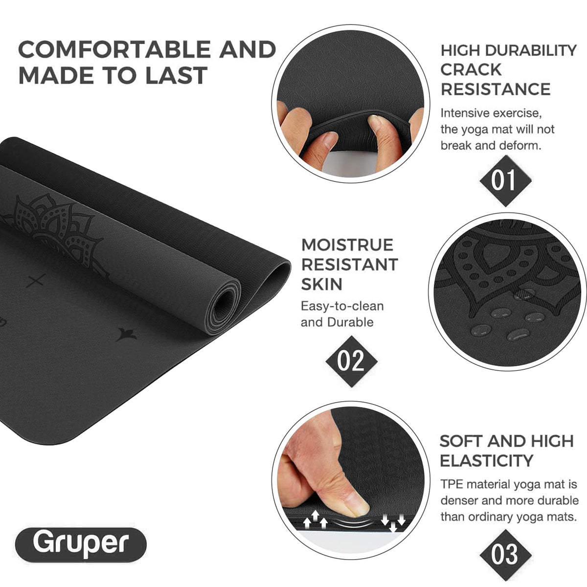 Yoga Mat Non Slip (Black / 0.24*32*72 Inches)