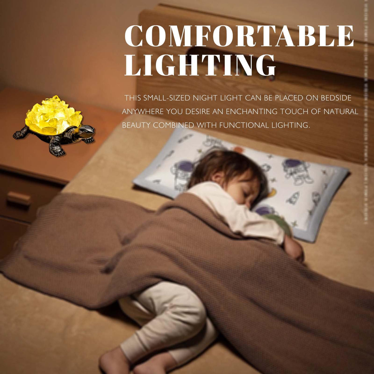 Natural Citrine Turtle Night Lamp Healing Crystal Bedroom Bedside Table Lamp USB Port Home Decor Women Men Gift (Yellow2)