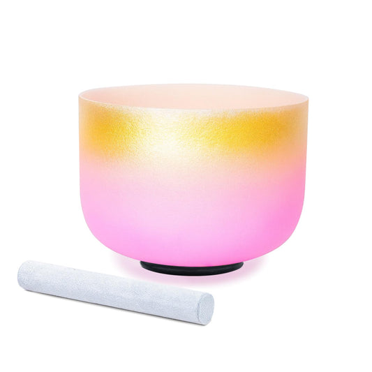 8inch Crystal Singing Bowl 432Hz F Note Heart Chakra for Meditation (8"F 432hz Gold&Pink)