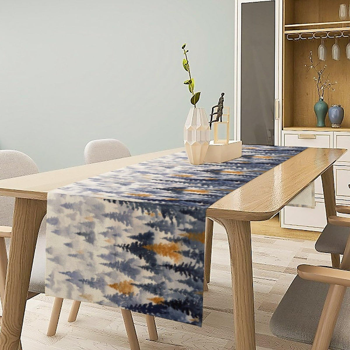 Watercolor Forest Table Runner (13x120inch / Blue Forest)