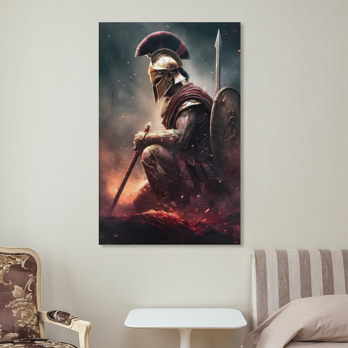 Kneeling Spartan Canvas Printing Wall Art Prints Wall Decor Posters Ancient Warrior Battle Scene Mythic Greek Armor Scandinavian Bohemian Living Room Bedroom Office Decor 12x18inch (style-34 / 12x18inch(30x45cm) Unframe)