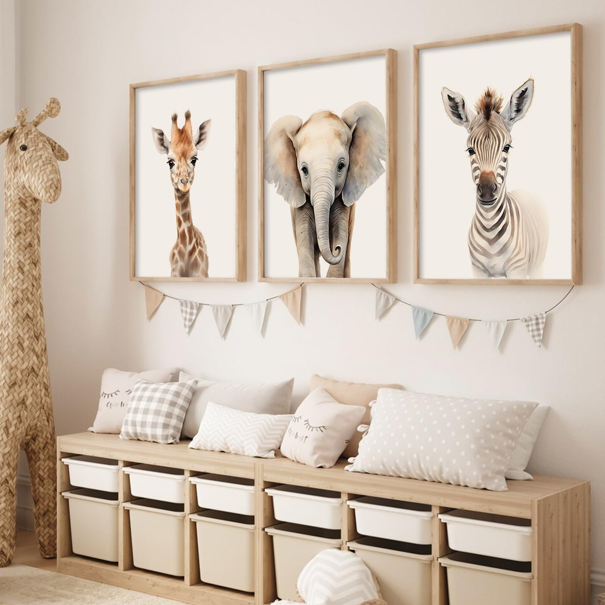 Nursery Animal Wall Art Safari Baby Wall Decor Boy Room Nursery Canvas Prints Jungle Animal Art Pictures Kids Cute Safari Poster for Girl Bedroom 16x24 Inch Unframed Set of 3 (16x24 Inch Unframed / Elephant Giraffe Prints)
