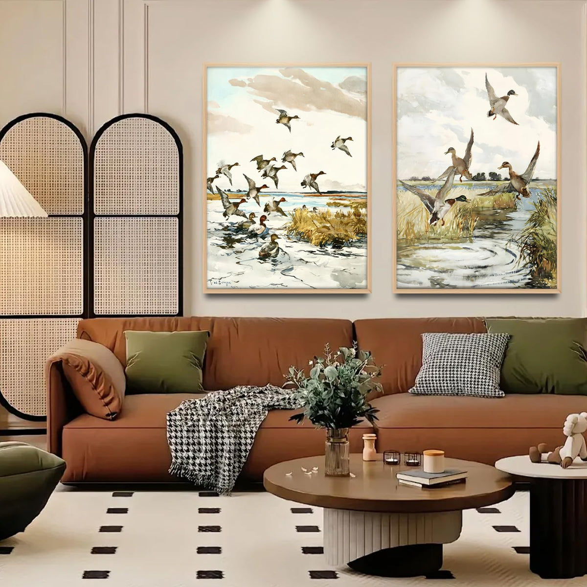 2Pcs Vintage Duck Wall Art Rustic Mallards Marsh Landscape Canvas Prints (Vintage Duck 2Pcs / 12x16 Inches)