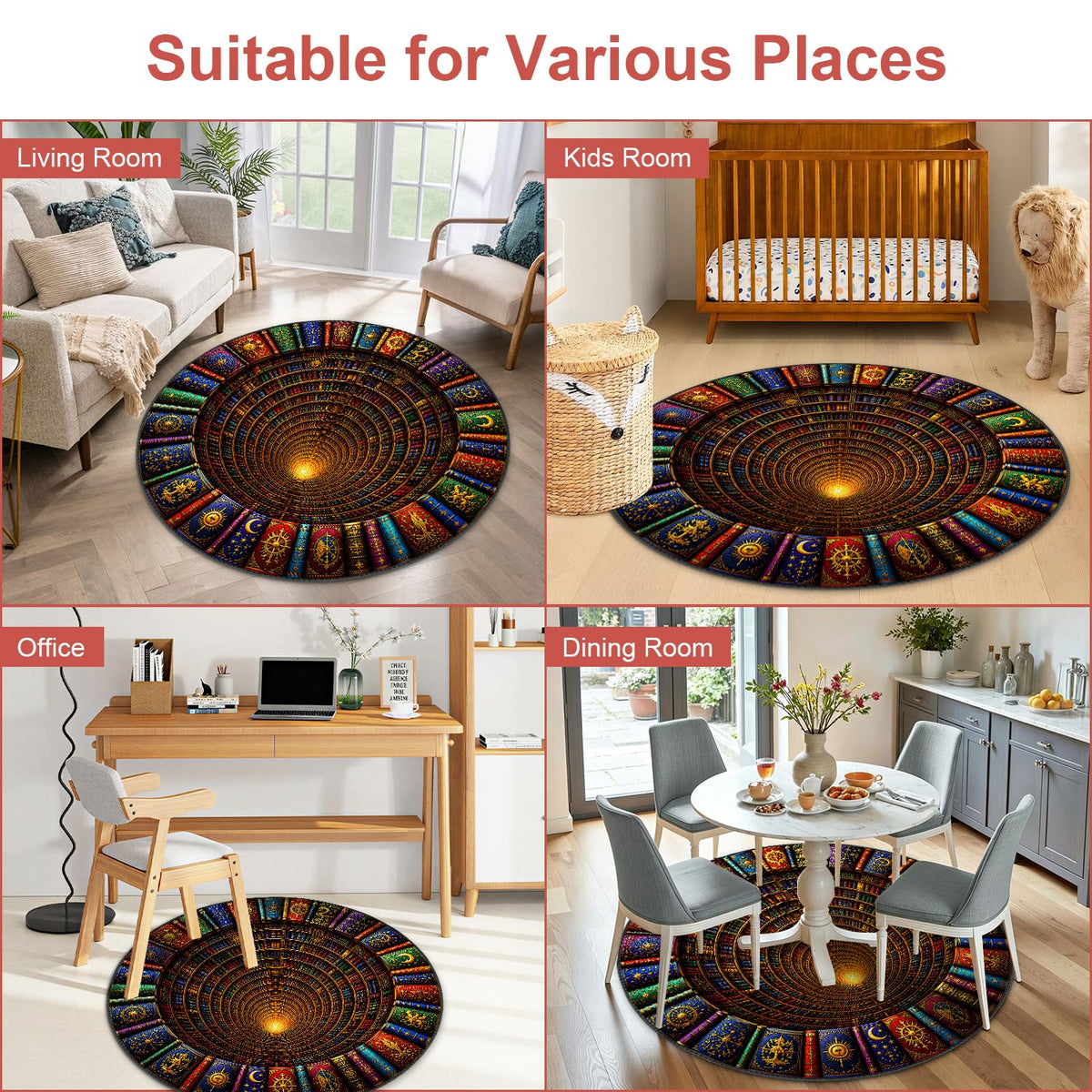 Magic Library Round Area Rug 4ft (83 / 4' (Round))