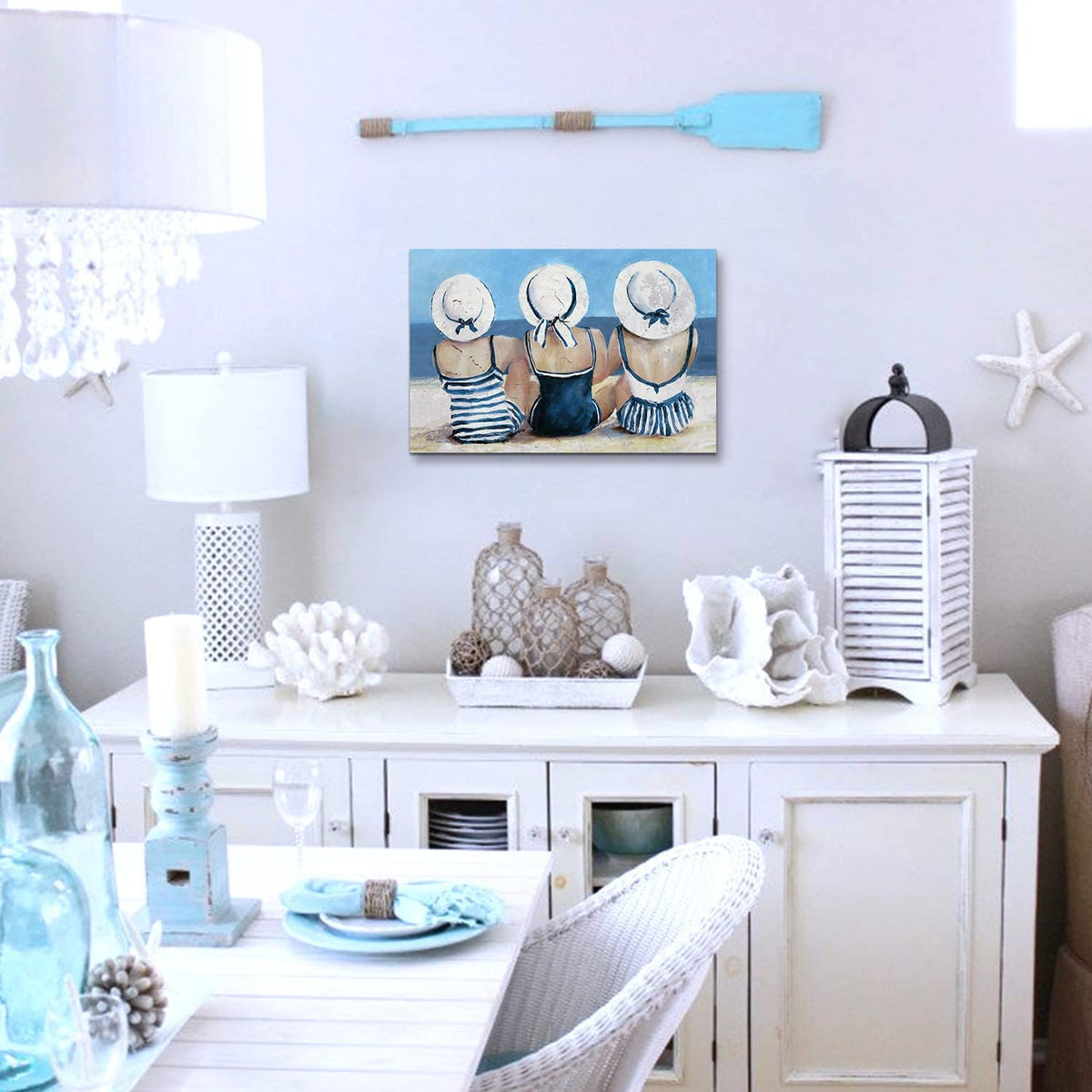 Beach Girls Wall Art Coastal Room Wall Decor Vintage Ocean Landscape Picture Nautical Bathroom Canvas Prints 16x24” (24"L x 16"W / Beach Girls)