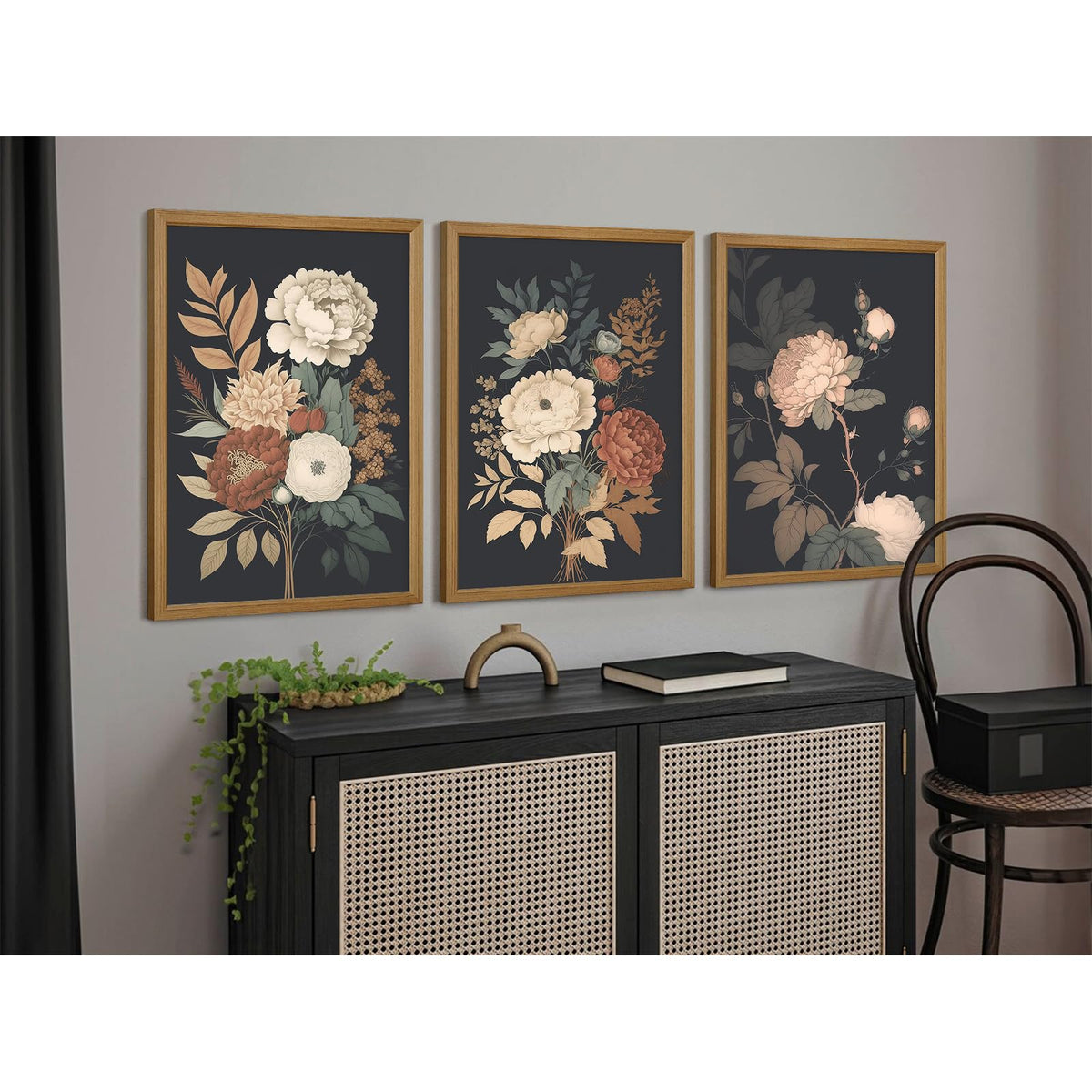 Vintage Flower Wall Art Dark Floral Canvas Wall Art Botanical Farmhouse Prints Black Flower Pictures Wall Decor Moody Floral Artwork Painting for Living Room Bedroom 12x16x3 Inch Unframed (Vintage Flower Prints Art / 12x16 Inch Unframed)