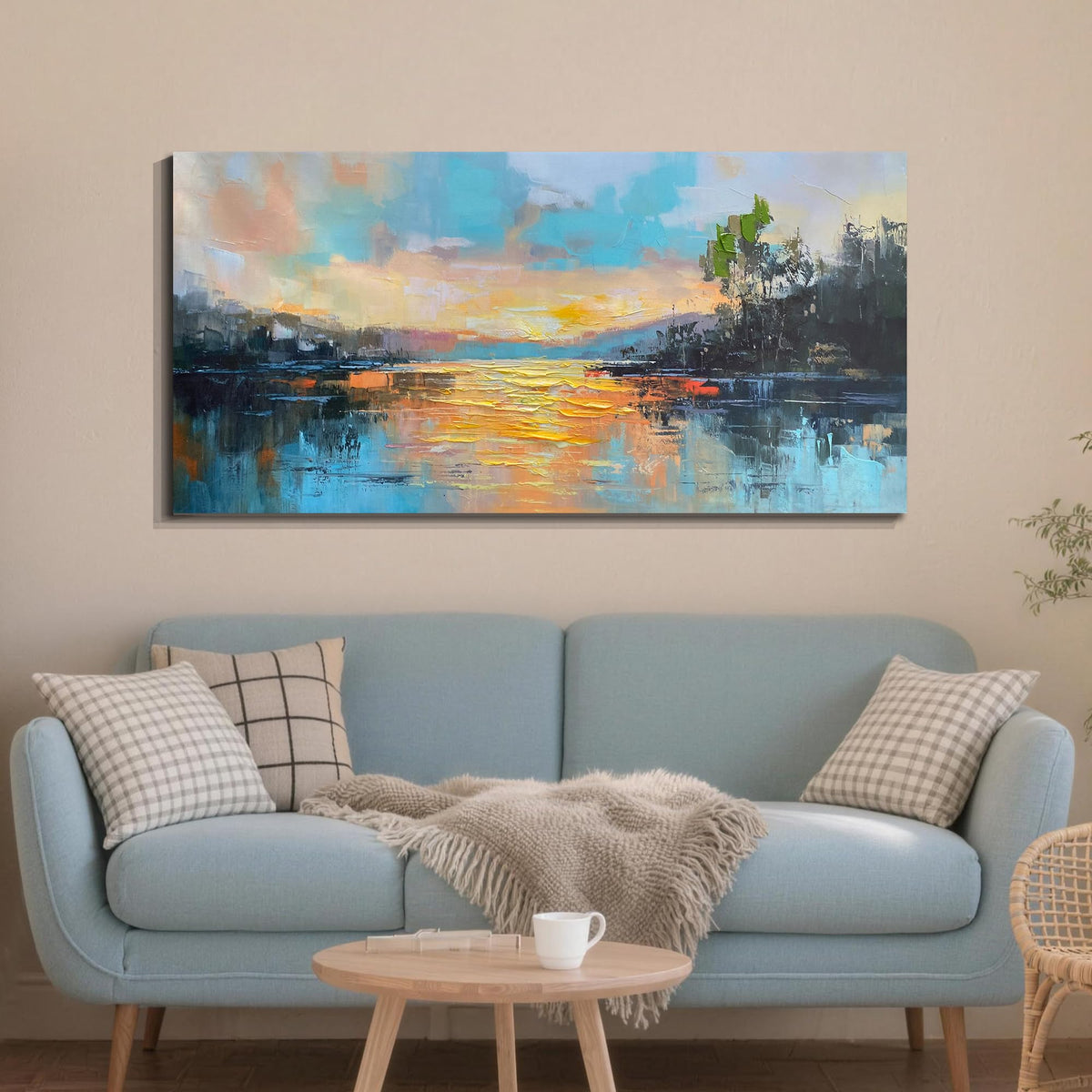 Lake Sunrise Canvas Wall Art Decor for Living Room (Yellow Sunrise / 58"L x 29"W)