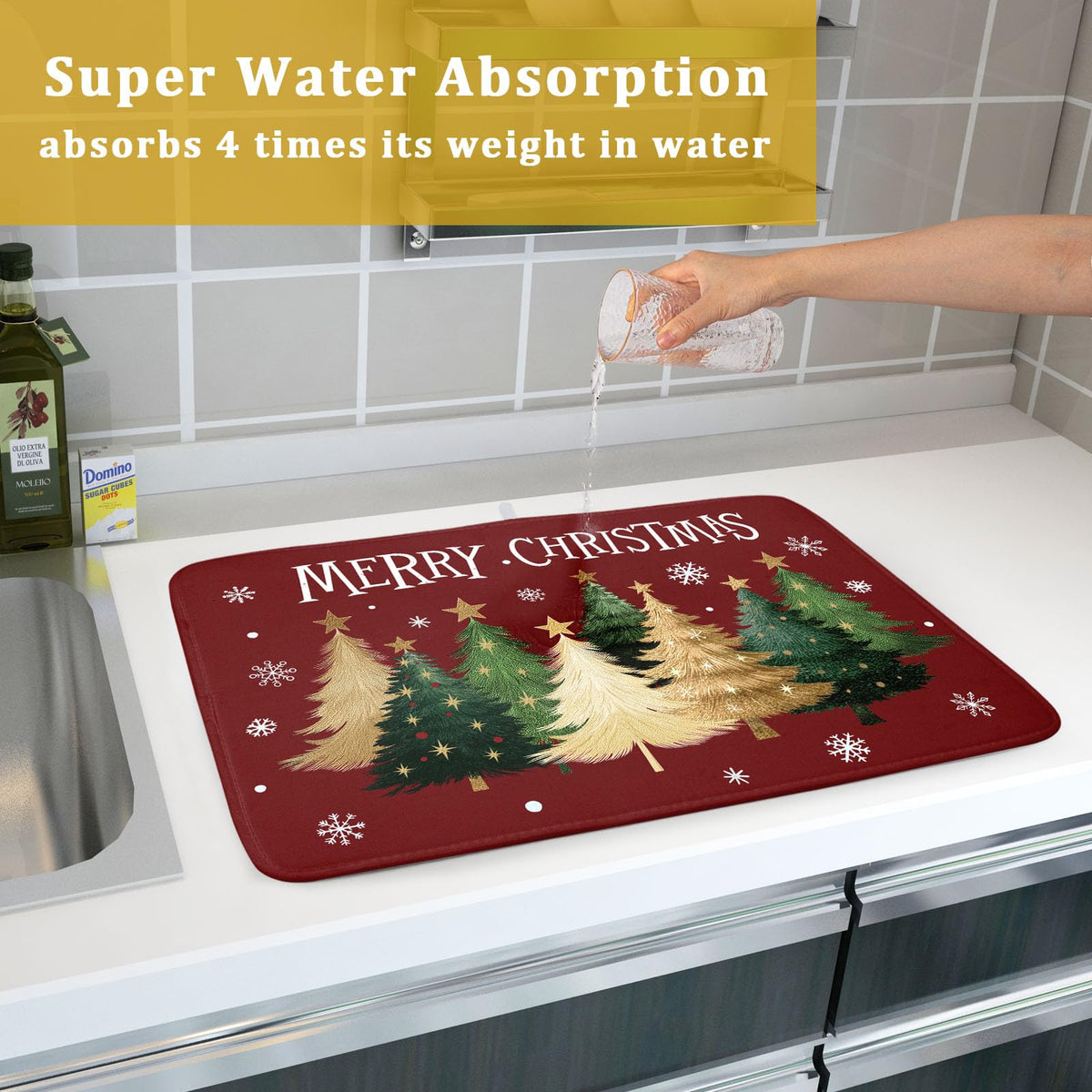Xmas Tree Red Dish Drying Mat for Kitchen Counter (Xmas Tree Red / 18" x 24")