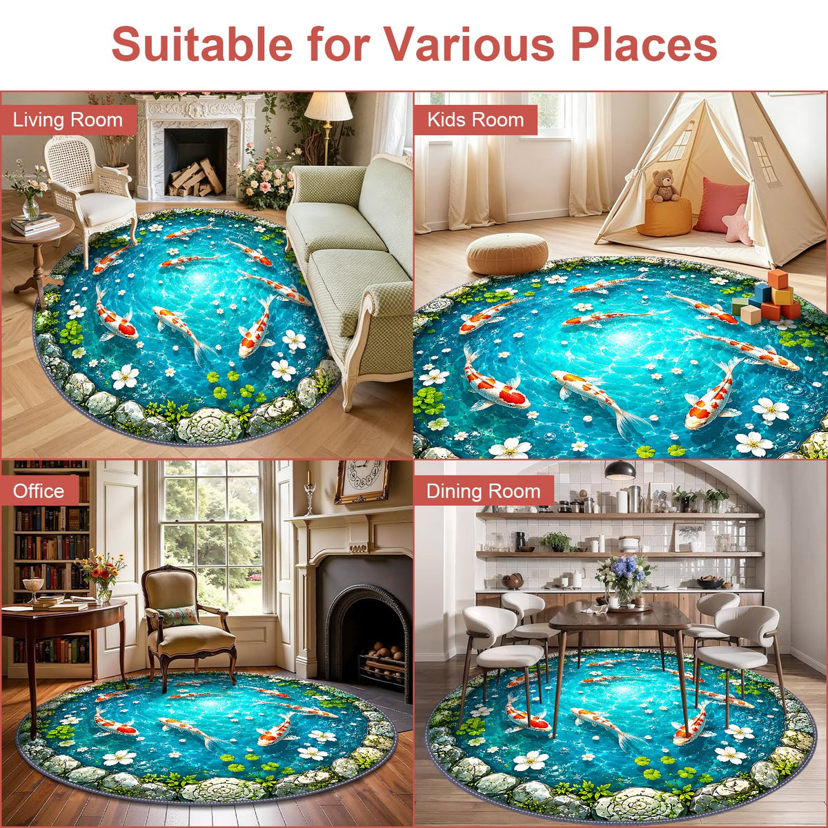 Realistic Koi Fish Round Area Rug 6ft (36 / 6' (Round))
