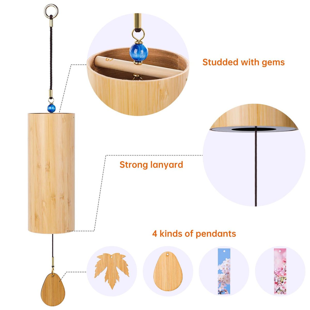 Bamboo Wind Chimes for Outdoors Meditation Zen Windchime Memorial Wind Chimes Sound Therapy Nature Sound
