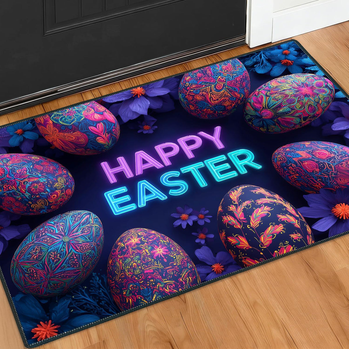 2x3FT Happy Easter Area Rug Neon Eggs Indoor Entryway Rug (#10 / 2' x 3' (Rectangular))