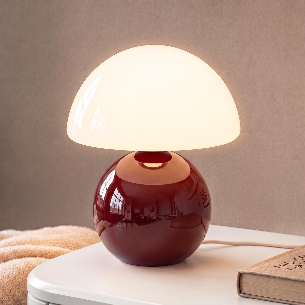 Mushroom Lamp Table Lamp for Bedroom (Wine Red)