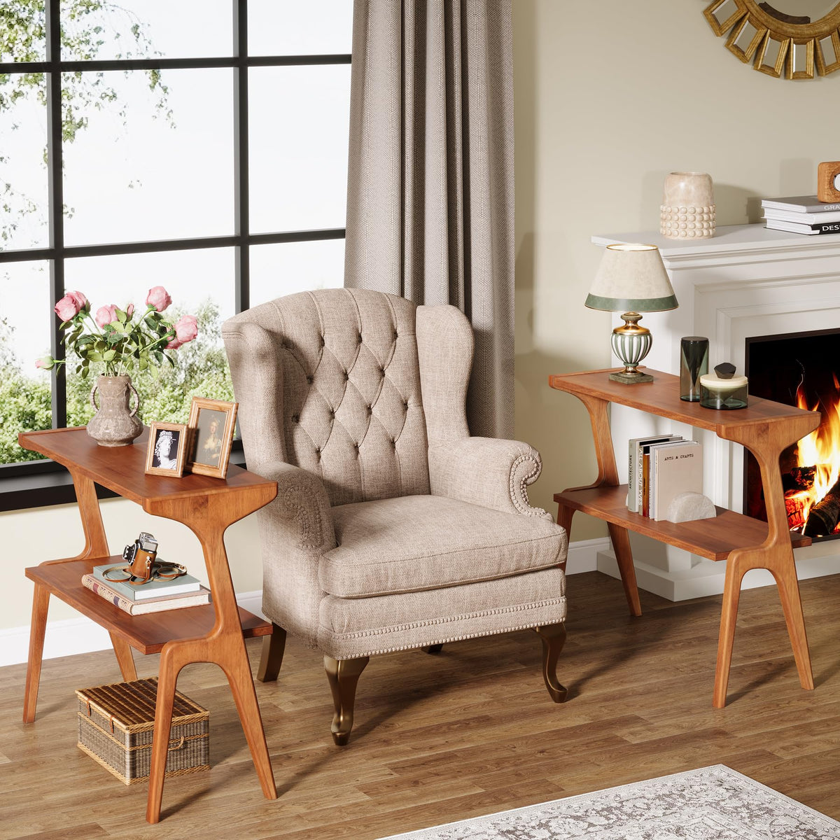 Set of 2 Solid Wood End Table (Cherry)
