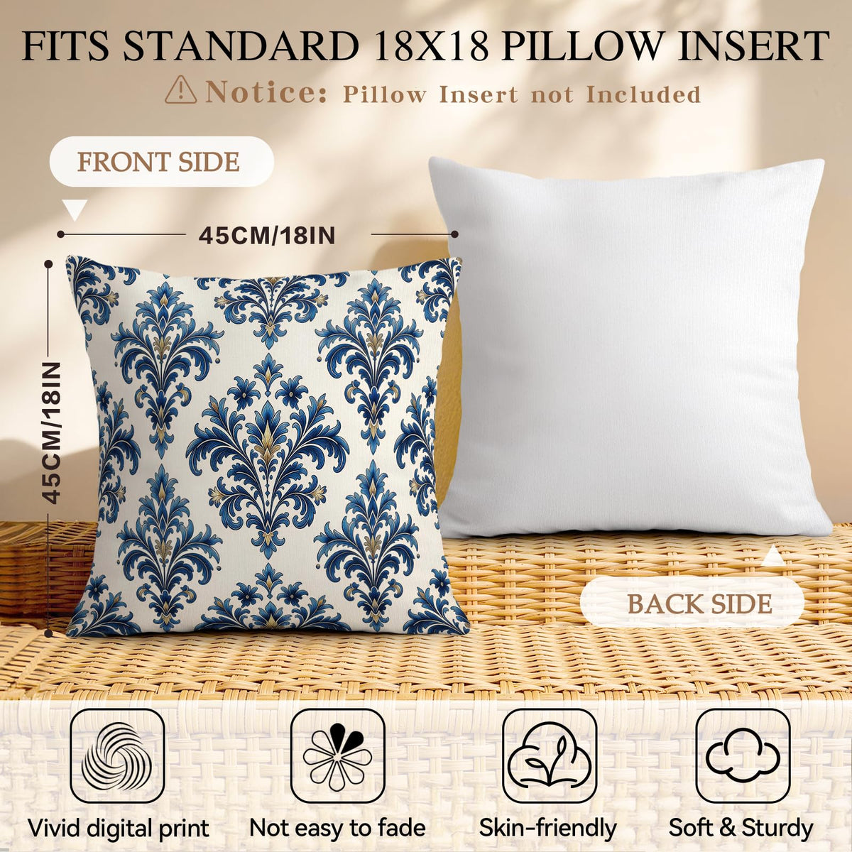 Blue Hydrangea Mandala Throw Pillow Covers Set of 4 (Bohemian Geometry 39 / 18" x 18" (Pack of 4))
