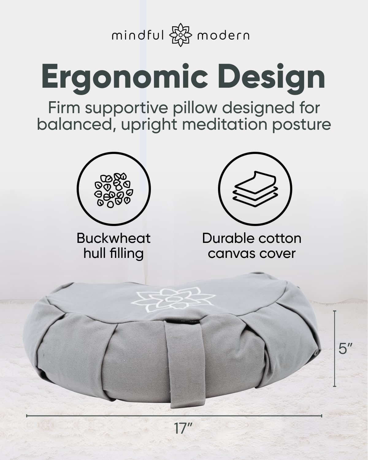 Mindful & Modern Large Meditation Cushion (Crescent - Grey)