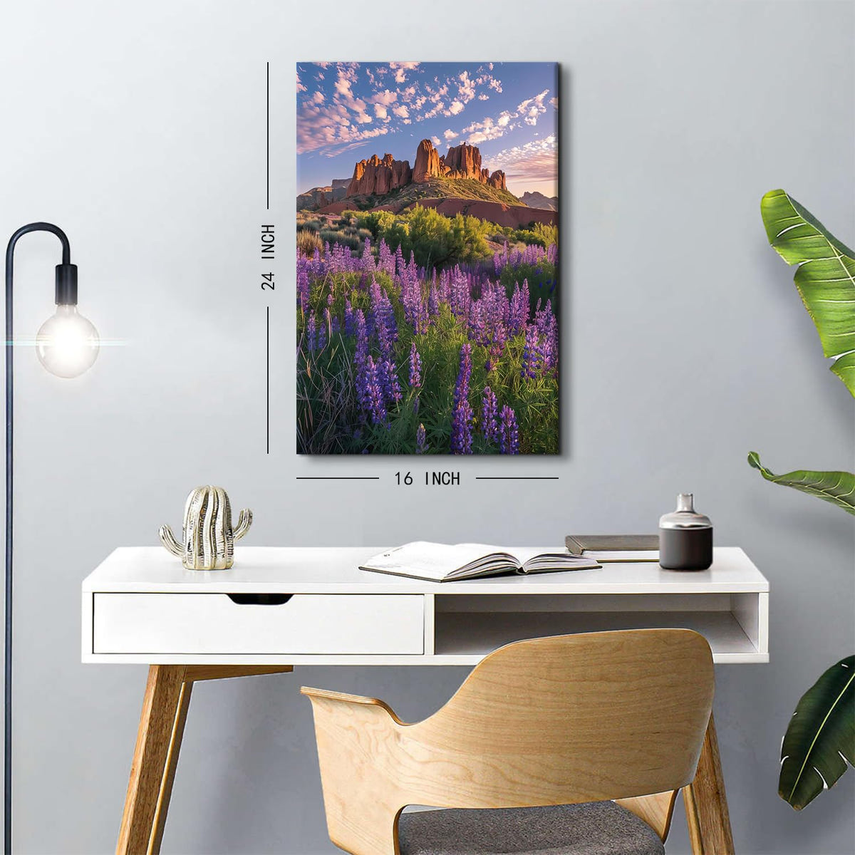 Purple Floral Wall Art Lavender Field Scenic Wall Decor Sunset Mountain Landscape Canvas Prints Pictures Nature Flowers Painting Modern Scenic Artwork for Living Room Office Home Decoration 16x24" (24"L x 16"W / Lavender)