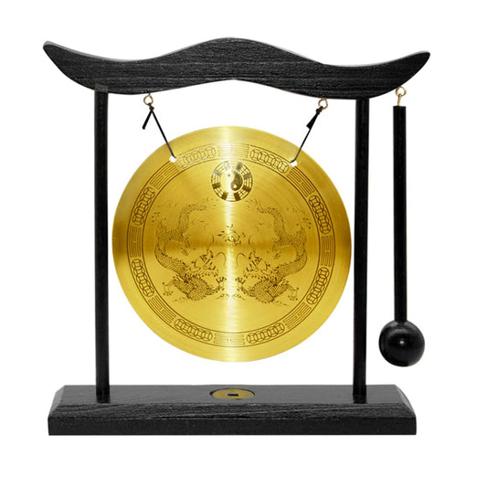 Brass Gong Desktop Zen Art Feng Shui Decor (Double Dragon)