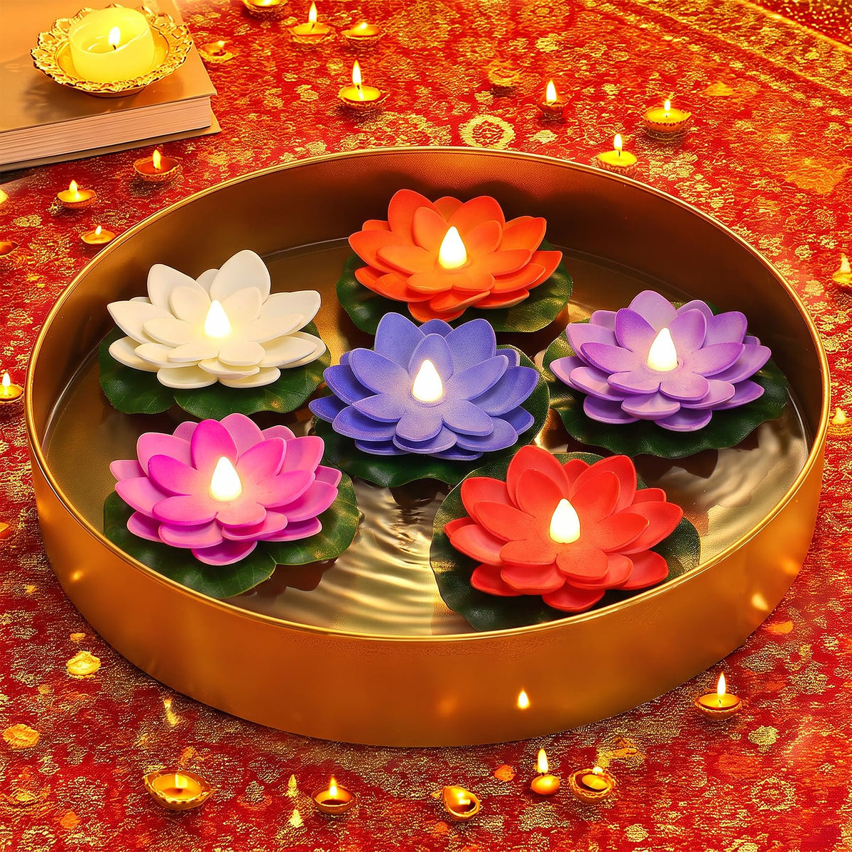 6pcs 3in Diwali Decorations Lotus Light (3 in)
