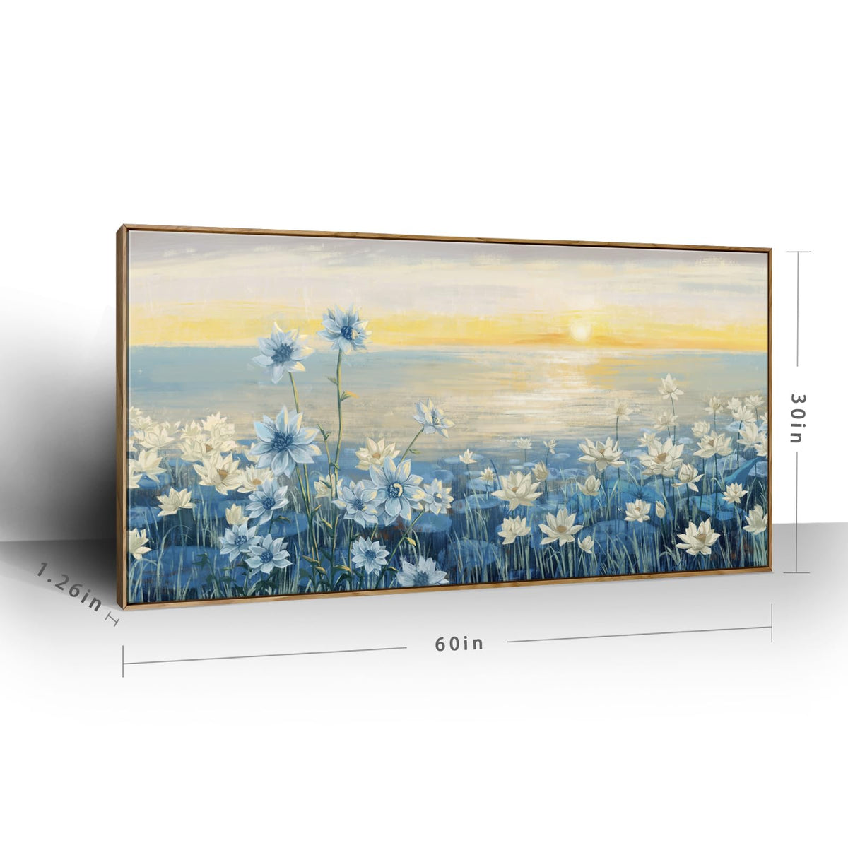 Extra Large Wall Art for Living Room Modern Framed Coastal Beachy Canvas Wall Art Big Floral Sunrise Blue Wall Picture Oversized Lake Nature Sunset Artwork for Office Bedroom Decor 58"x29" (Sunrise Wall Art / 58"L x 29"W)