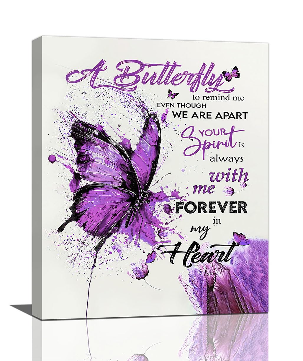 Purple Butterfly Canvas Wall Art Watercolor Butterfly Pictures Wall Decor Inspirational Quotes Prints Painting Framed Artwork Decoration For Bathroom Bedroom Living Room Office 20"x16" (20"L x 16"W / Watercolor Butterfly-Pu)