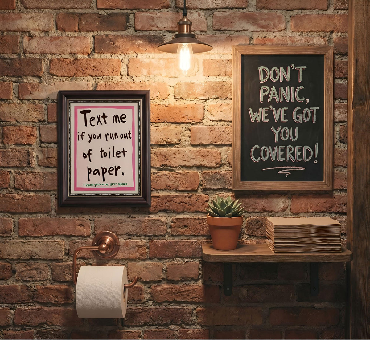 Dark Brown Framed Text Meif You Runoutof Toiletpaper Wall Art 9x11in (Bathroom Quotes / 11"L x 9"W)