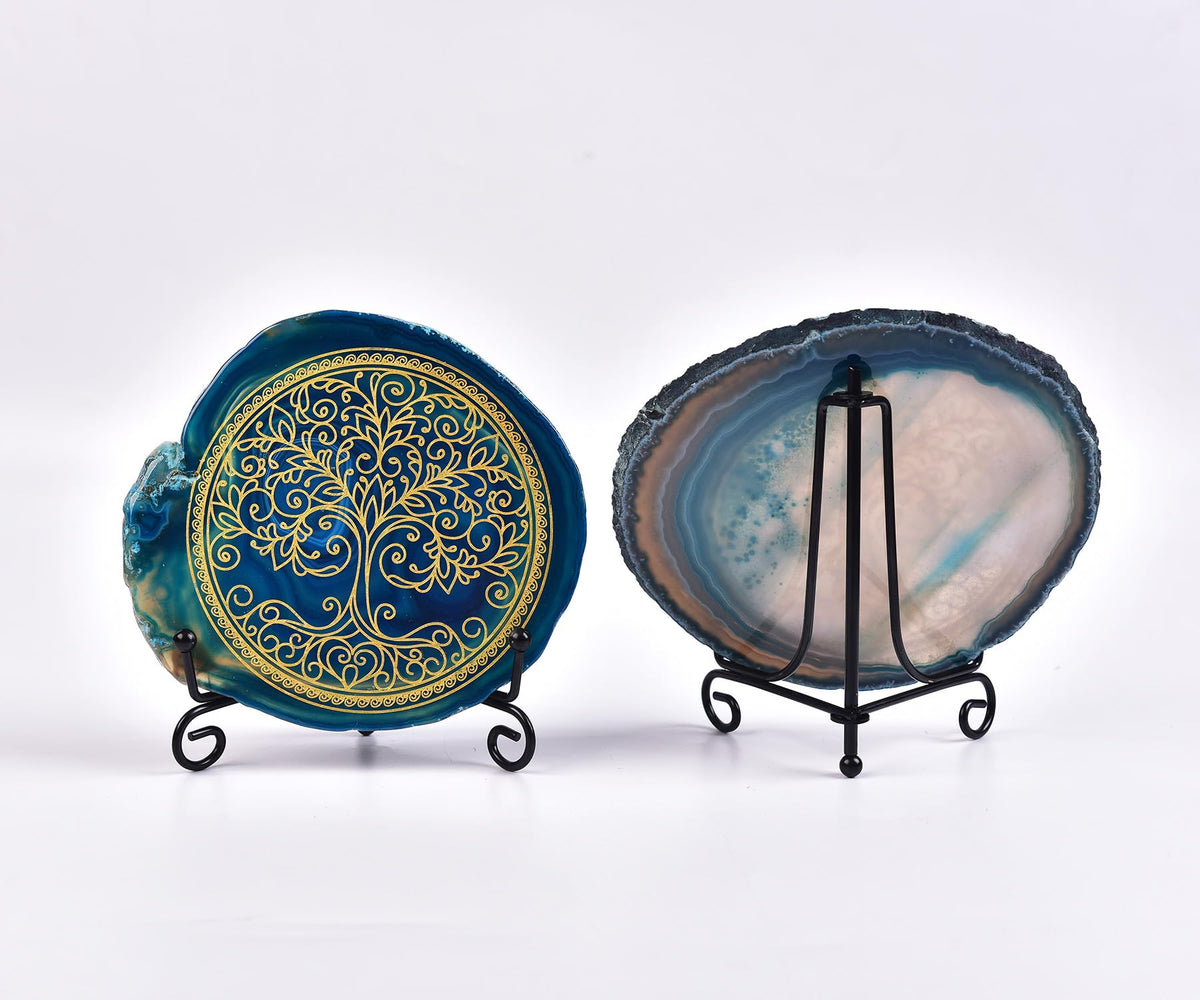 Blue Agate Tree of Life Slice Decor (Blue Tree of Life 01 / 4-5 INCH)