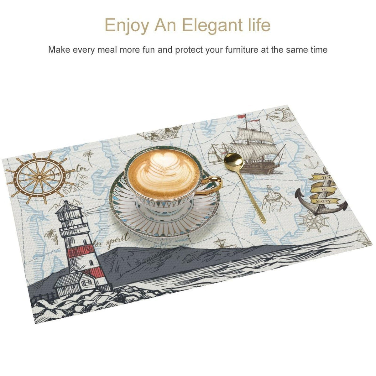 Nautical Placemat Set of 6 (Coastal-7 / 6pcs)