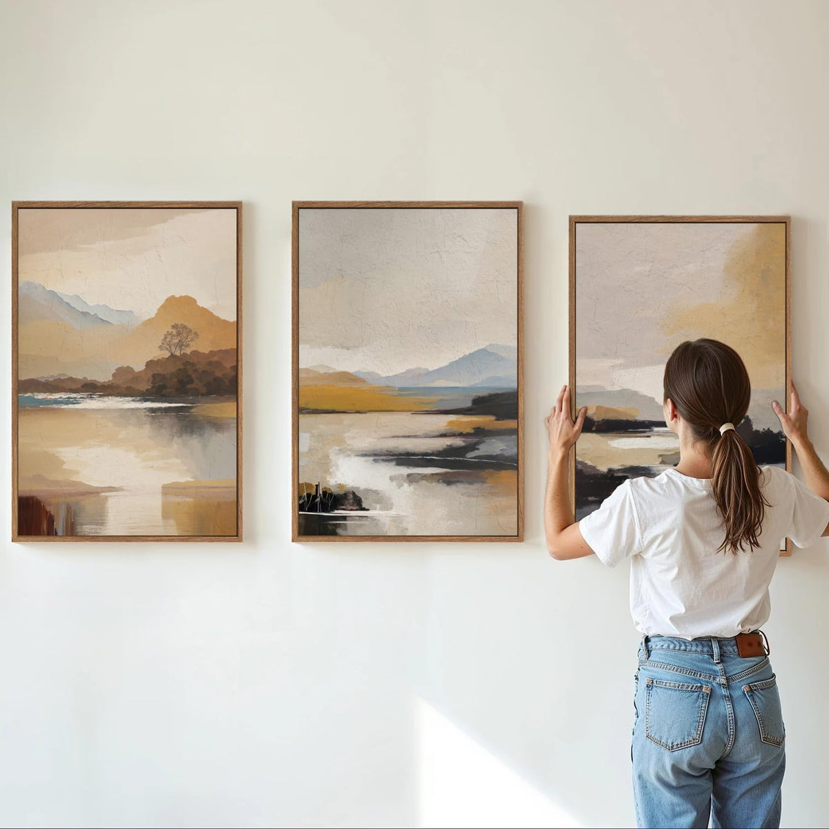 Beige Abstract Mountain Framed Canvas Wall Art (Abstract Mountains / 24"L x 16"W)