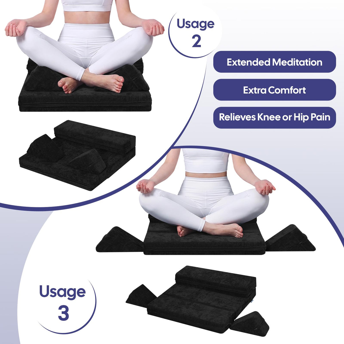 Meditation Cushion Set (Black / 32x24x3inches)