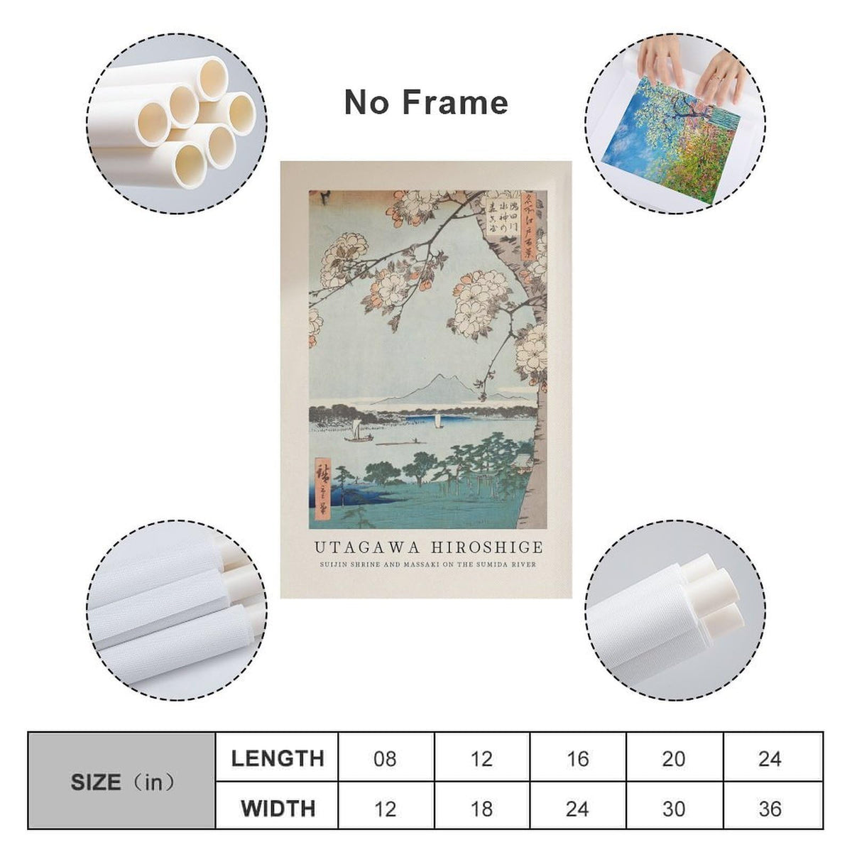 Utagawa Hiroshige Suijin Shrine Sumida River Japanese Ukiyoe Cherry Blossom Scene Canvas Printing Wall Art Prints Japandi Posters Wall Decor for Living Room Bedroom Office 20x30inch (style-3 / 20x30inch(50x75cm) Unframe)