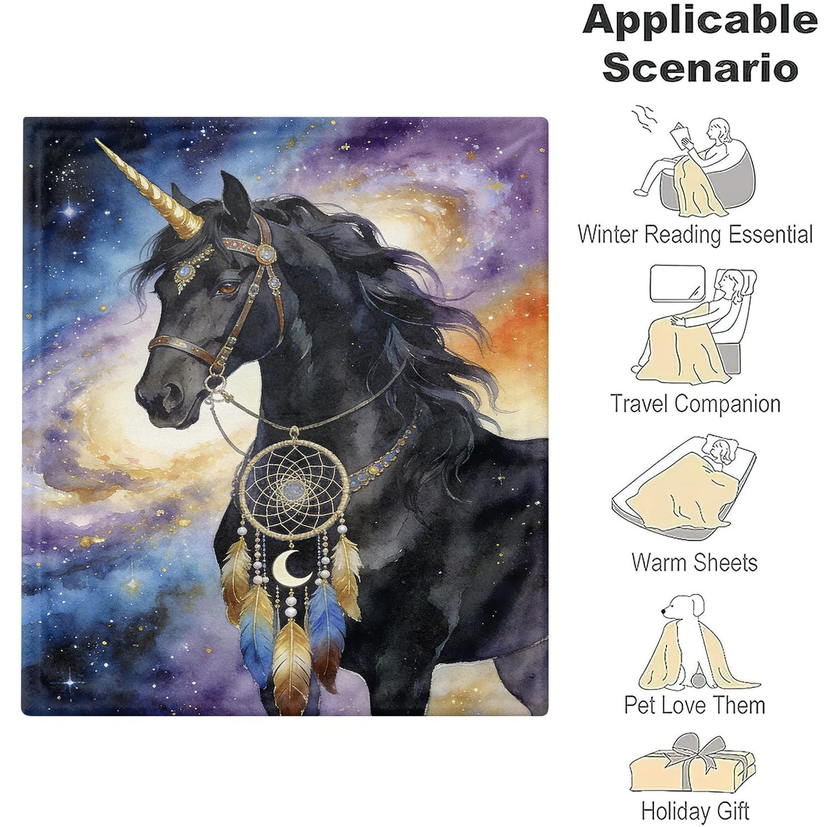 Unicorn Throw Blanket Mythical Dreamcatcher Cozy Soft Plush Flannel 60"X80" (Unicorn / 60"X80")