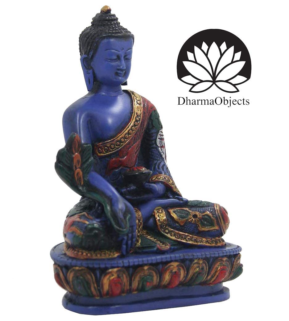 Tibetan Healing Medicine Buddha Statue Hand Painted Nepal (5 Inch (Pack of 1) / Blue)