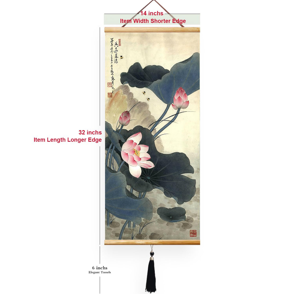 Canvas Painting Prints Wall Scroll Fengshui Art for Decor 32x14in (Lotus Fragrance)