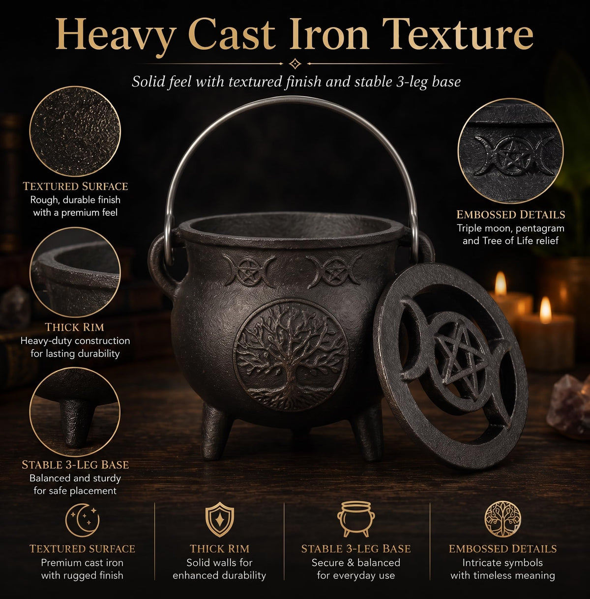 Tree of Life Cast Iron Cauldron with Handle (Tree of Life)