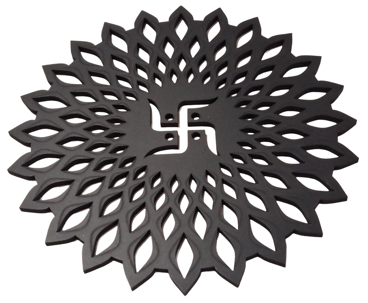 Black Round Decorative Wall Art Mdf Wooden Chakra For Temple (Marking -Black / 8"L x 8"W)