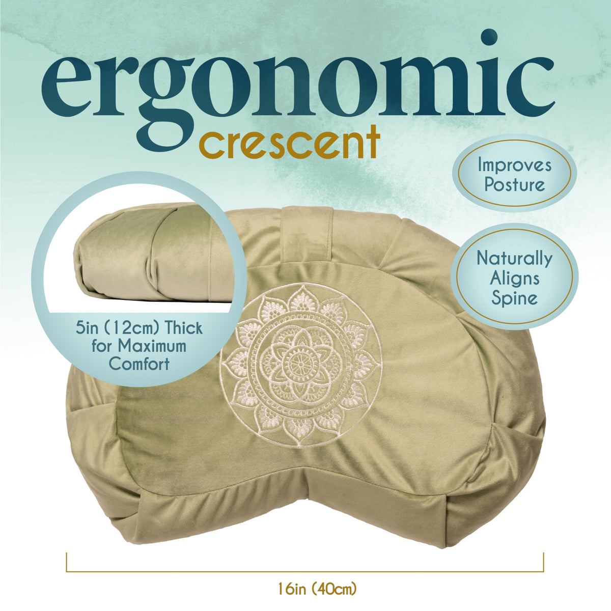 Crescent Meditation Cushion Buckwheat Velvet Zafu Yoga Bolster (Grey Crescent)