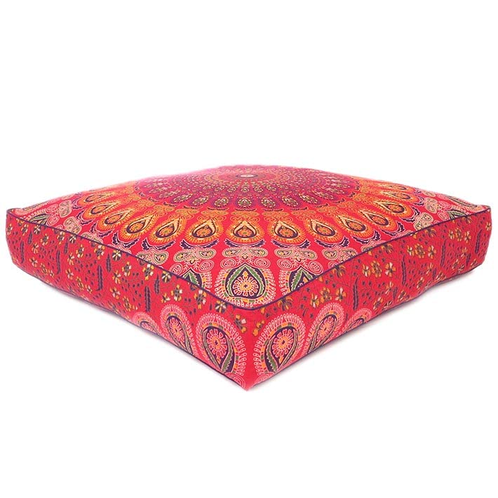 Mandala Floor Pillow Cover Meditation Cushion Seating Throw Hippie Round Colorful Decorative Bohemian Indian Pouf Ottoman Handmade Cover ONLY (35" x 35" (Pack of 1) / Red)
