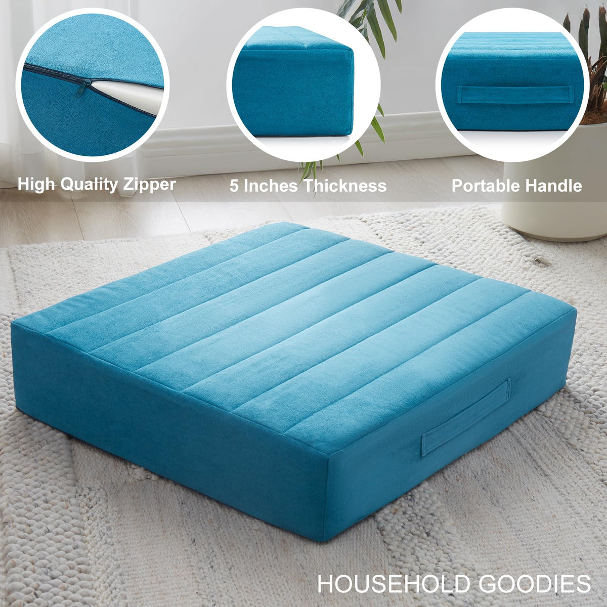 2 Pcs High Density Foam Floor Pillow (Peacock Blue / 2 Counts)