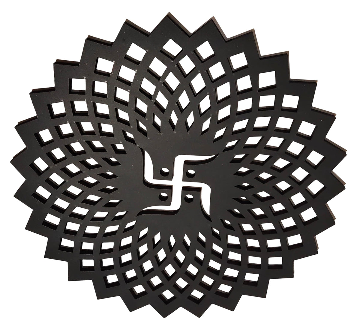 Black Round Decorative Wall Art Mdf Wooden Chakra For Temple (GEOMETRY -Black / 24"L x 24"W)