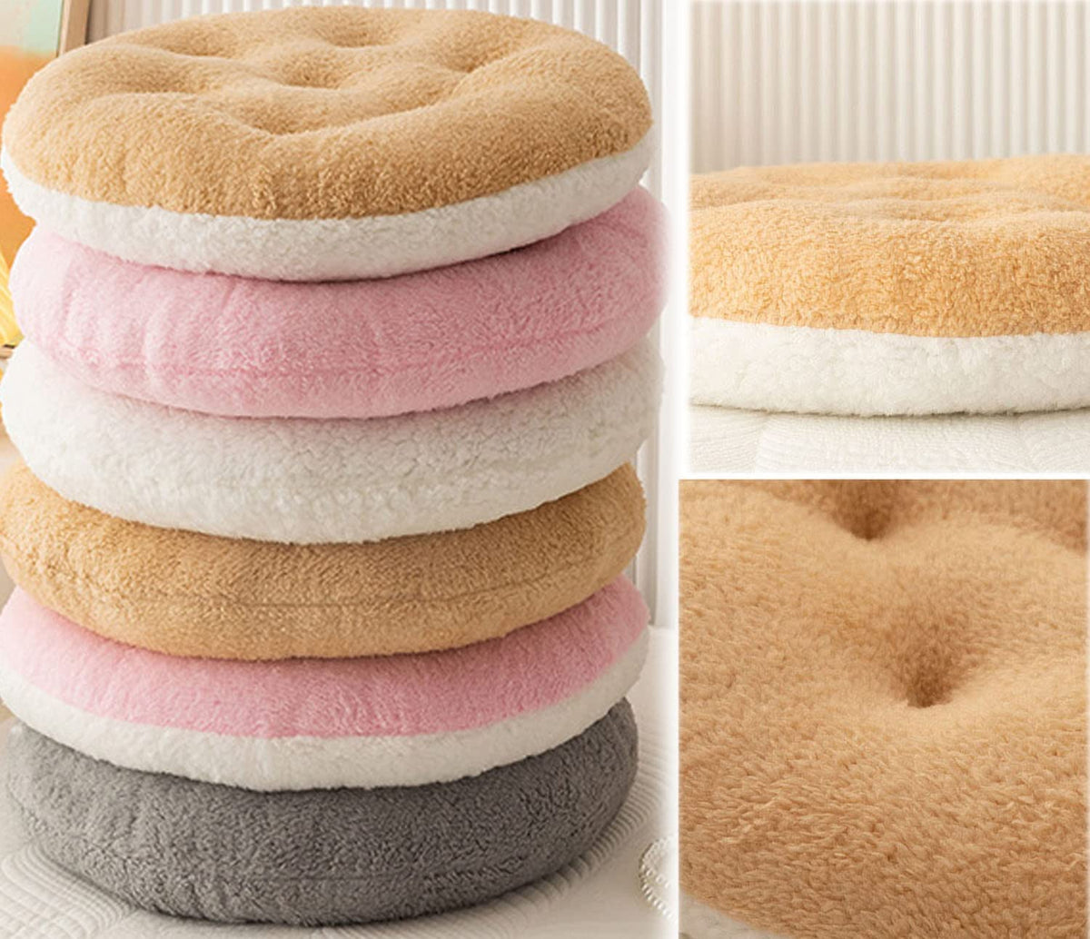 Comfortable Square and Round Artificial Lambswool Chair Pads (17 inch(45cm) / Round-off-white)