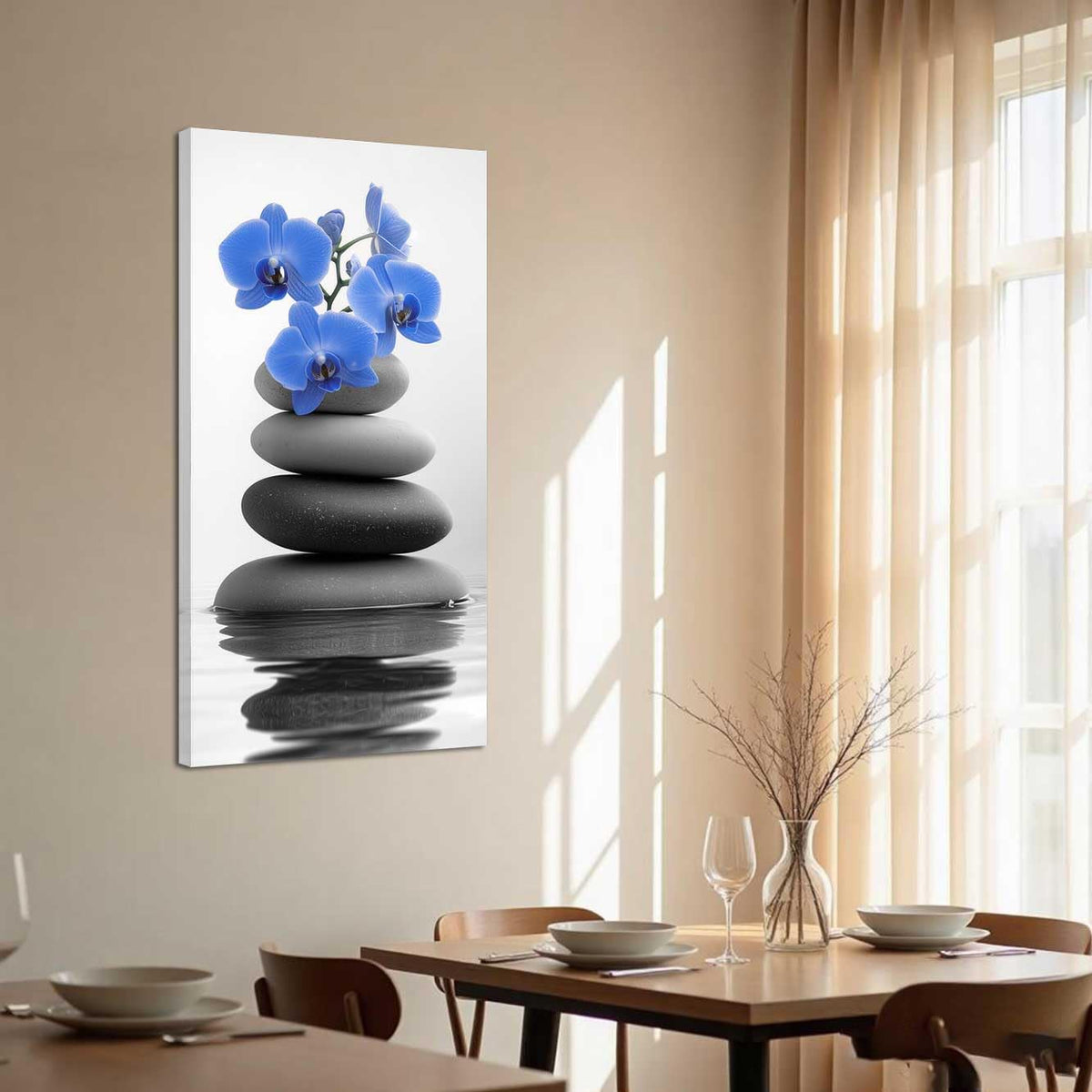Black and White Bathroom Pictures Zen Wall Art Stone Orchid on Water Poster Prints Floral Relax Grey Canvas Paintings Office Decor Framed (Blue / 32L" x 16W")