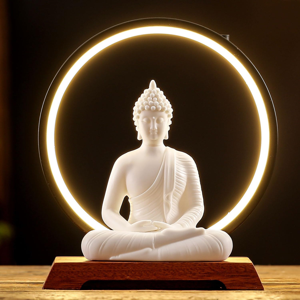 8.7 Inch LED Buddha Statue for Indoor Home Decor (White)