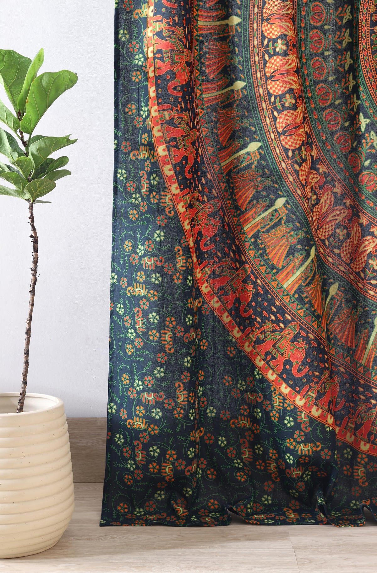 Indian Hippie Bohemian Beautiful Elephant Peacock Mandala Curtain Panels Olive Green (38"W x 83"L (Pack of 2) / Olive Green)