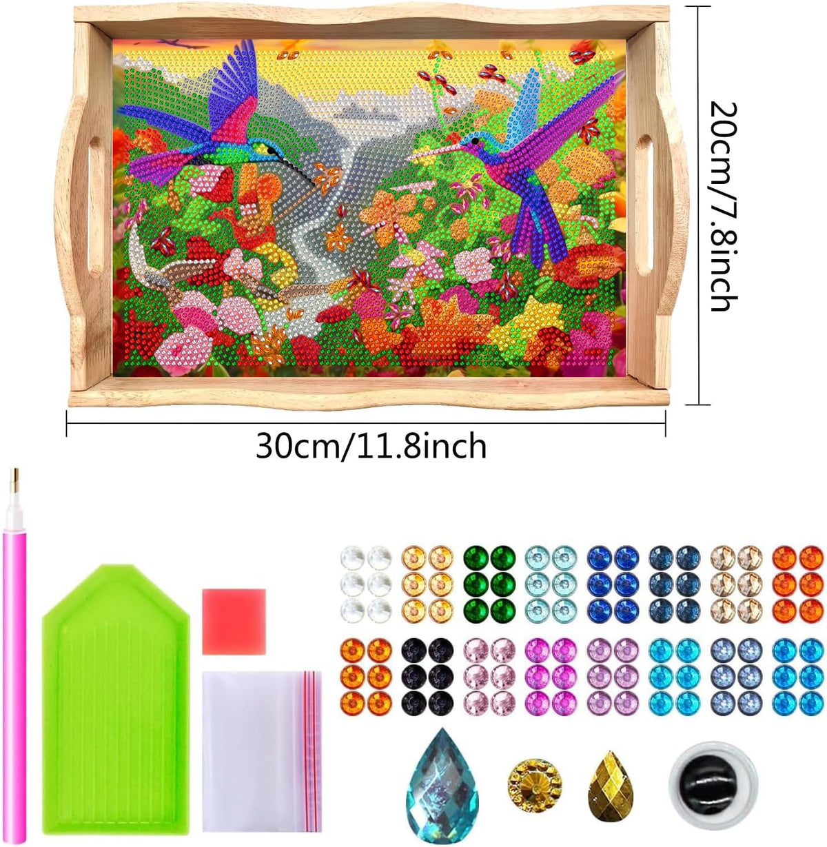 5D Diamond Art Kits for Adults Wooden Serving Tray with Handle (Bird Small)