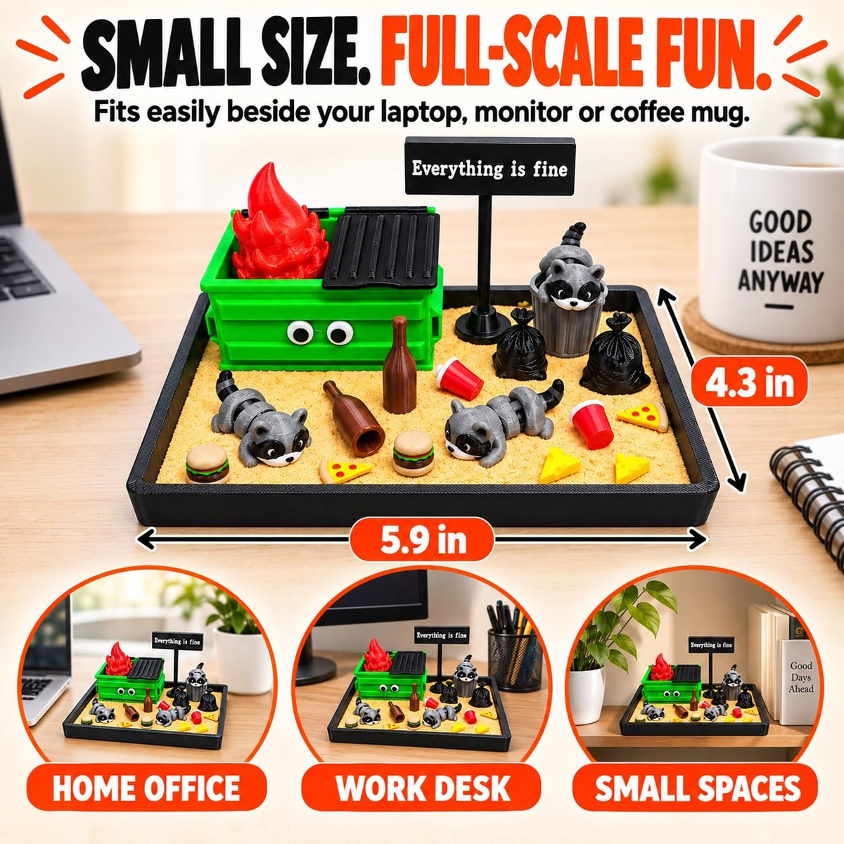 Dumpster Fire Zen Garden for Desk (5.9inch)